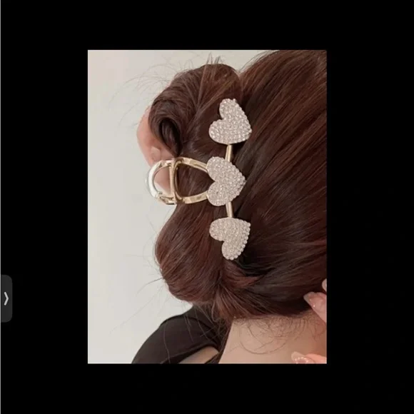 Elegant Gold Heart Hair Clip 2 Golden Hair Clip Heart 1 Rhinestone Hair Clip - Picture 3 of 9
